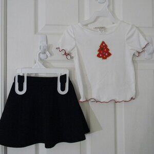 Christmas Outfit for Girls Black Skirt 7 White Tee with Tree Set 2T 3T  NWOT